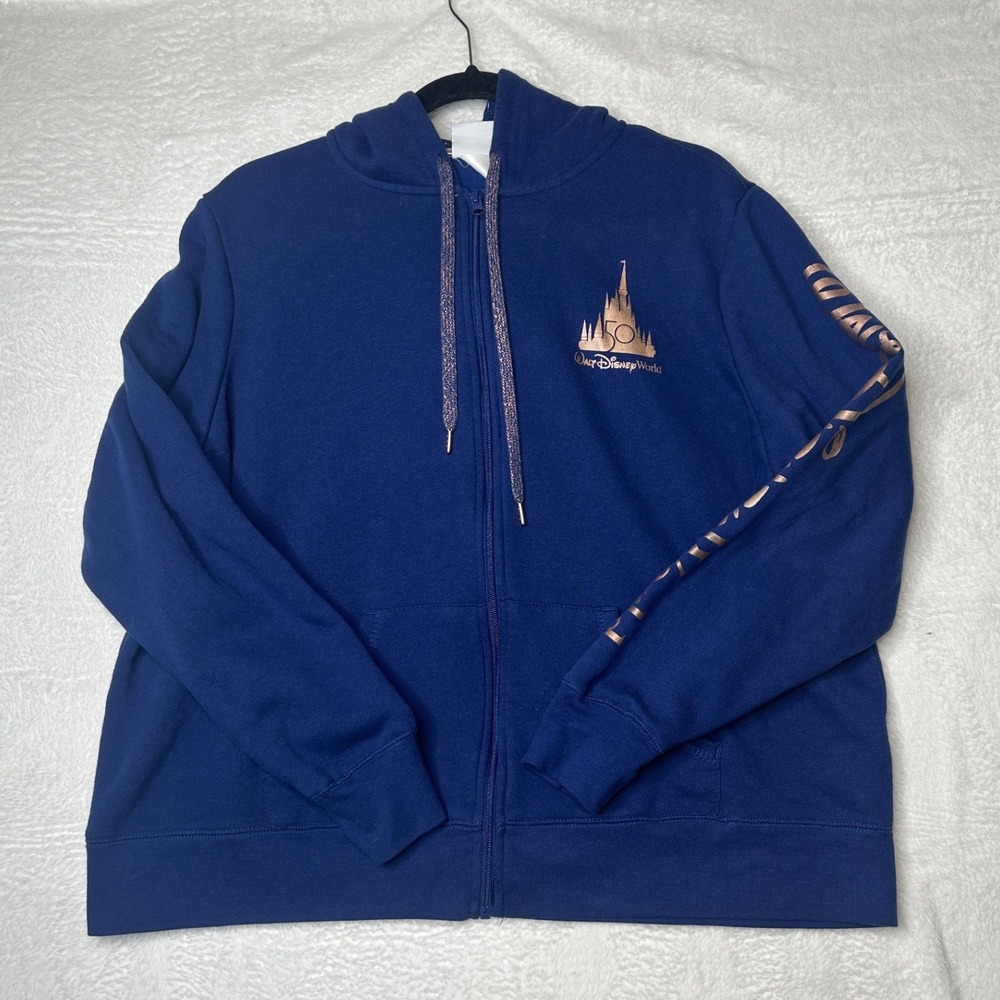 Disney Hoodie Adult 1X Blue WDW 50th Anniversary Rose Gold Mickey Graphic